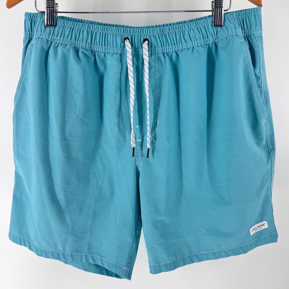 Public Access Swim Trunks Mens Large Teal Blue Good Coastal Surf Shorts